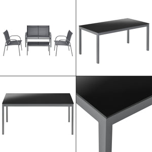 Set mobilier gradina Gagra masa cu blat sticla banca doua scaune culori diferite [en.casa] 