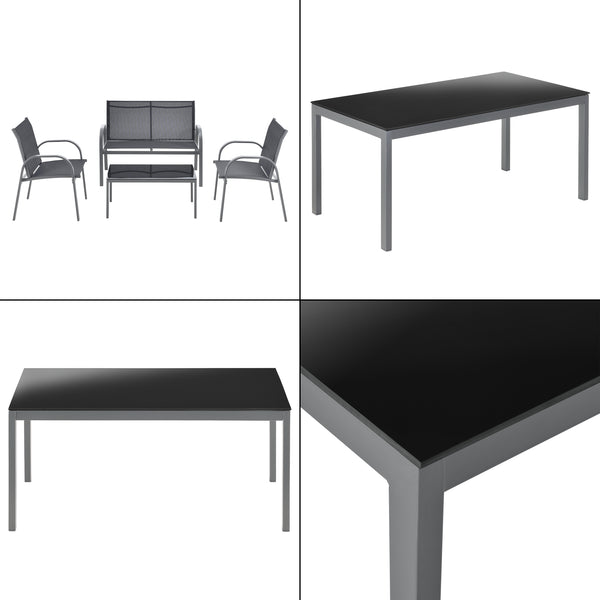 Set mobilier gradina Gagra masa cu blat sticla banca doua scaune culori diferite [en.casa] 