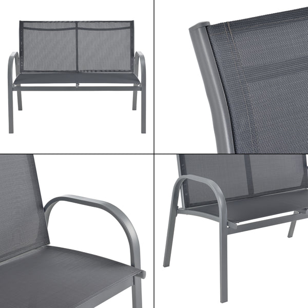 Set mobilier gradina Gagra masa cu blat sticla banca doua scaune culori diferite [en.casa] 
