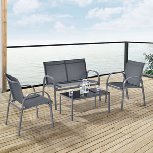 Set mobilier gradina Gagra masa cu blat sticla banca doua scaune culori diferite [en.casa] 
