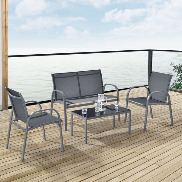 Set mobilier gradina Gagra masa cu blat sticla banca doua scaune culori diferite [en.casa] 