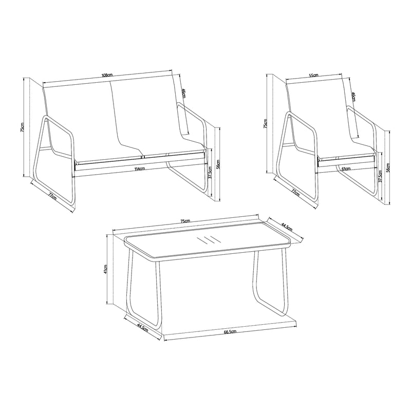 Schiță cotată Set 4 piese mobilier gradina Anzi culori diferite [casa.pro]