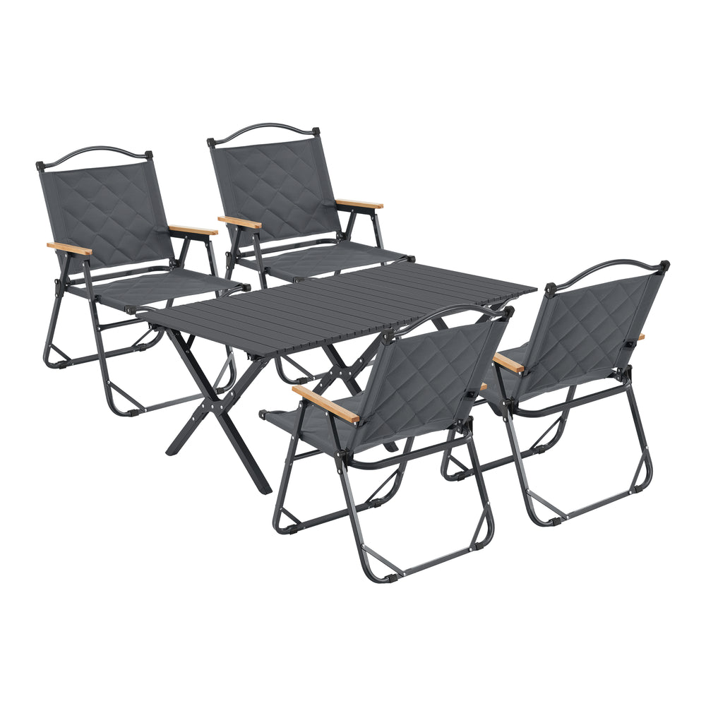 Set 5 piese mobilier gardina Botrugno 1 masa fixa si 4 scaune pliabile aluminiu textil  [casa.pro]