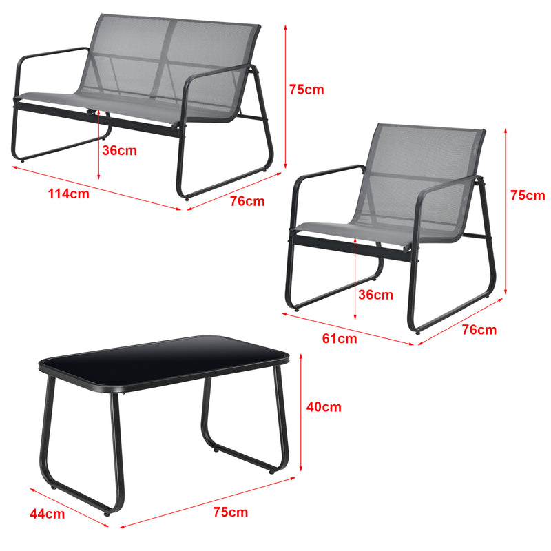 Schiță cotată Set mobilier gradina Palencia masa 2 scaune banca culori diferite [en.casa] 