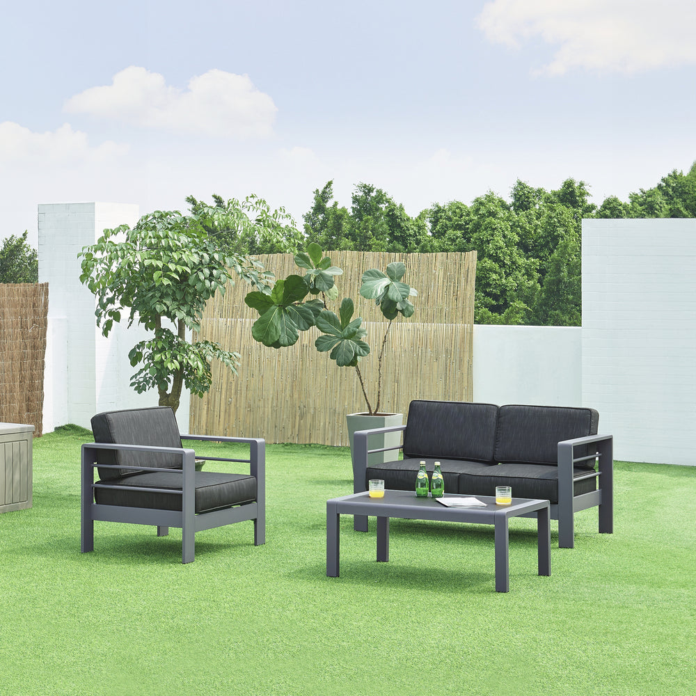 Set masa banca si fotoliu gradina Avise aluminiu sticla gri inchis [casa.pro]