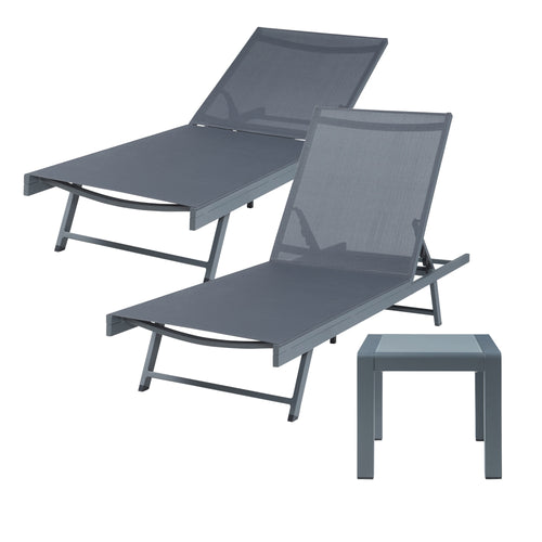 Set 2 sezlonguri si 1 masa Baragiano aluminiu textil sticla gri inchis [casa.pro]