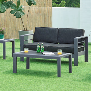 Set masa si banca gradina Avise aluminiu sticla gri inchis [casa.pro]