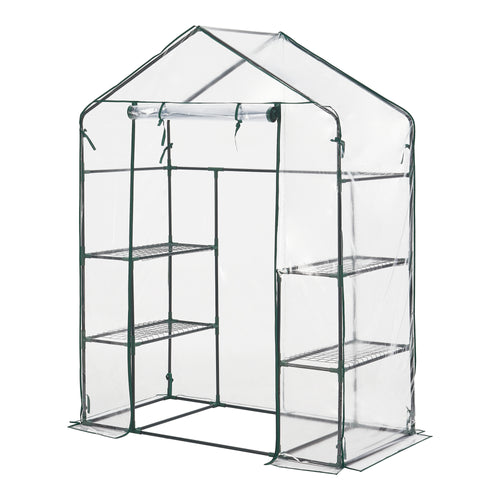 Gewächshaus Hoorn mit Ablagen 140x73x195cm Transparent [en.casa] - premiumXL