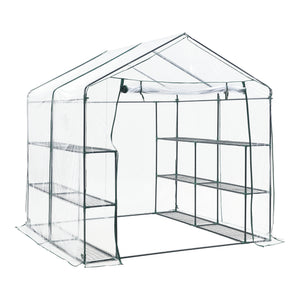 Gewächshaus Grünau mit Ablagen 200x200x220cm Transparent [en.casa] - premiumXL