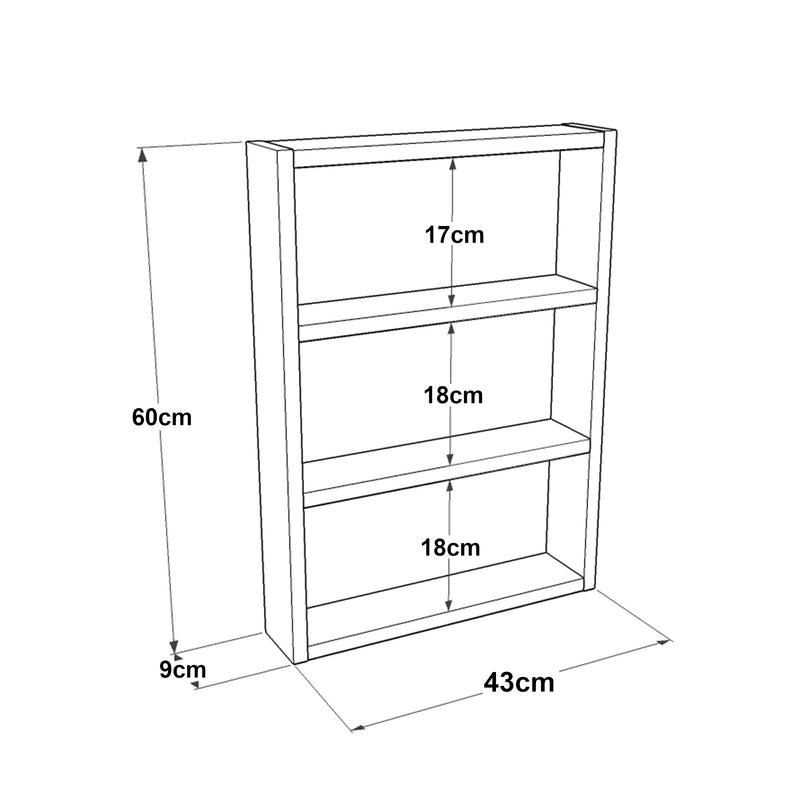 Schiță cotată Raft Lappajarvi 60x43x9cm pal cu 3 polite depozitare culori diferite [en.casa]