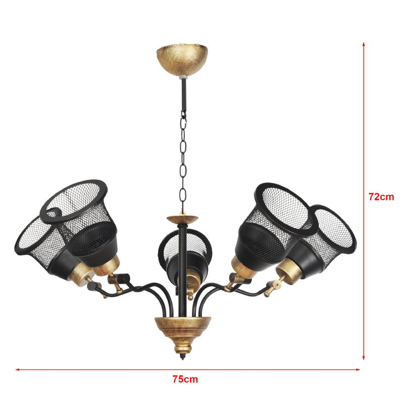 Schiță cotată Lustră suspendată Langport 3/5 becuri Negru / Auriu [lux.pro]