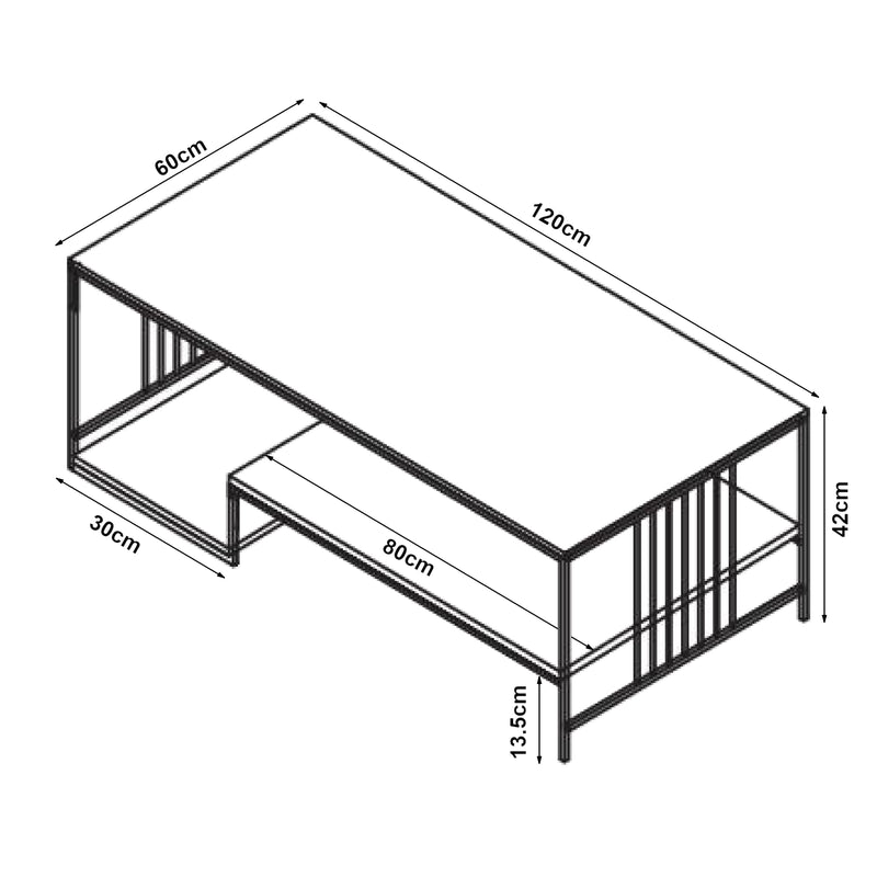 Schiță cotată Masa cafea Klibro 120x60x42 cm [en.casa]