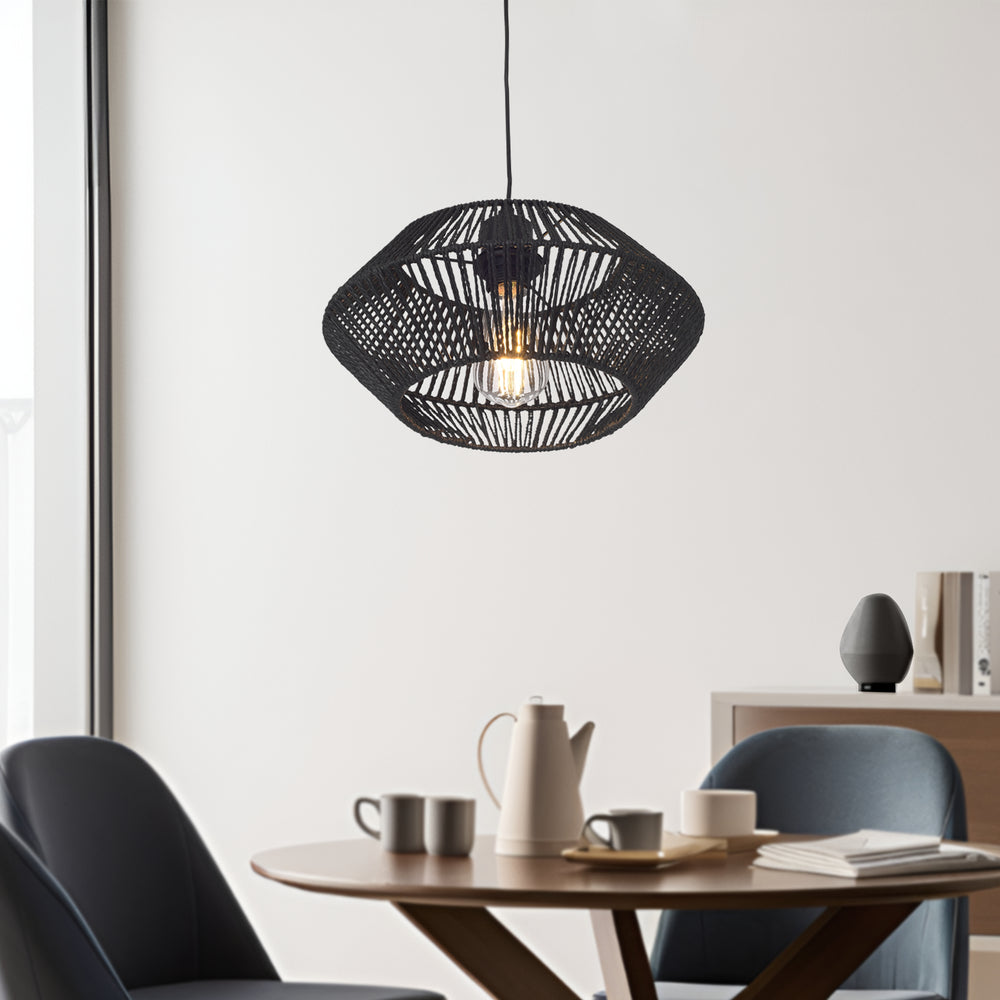 Hängeleuchte Amersham Metall+Rattan Schwarz [lux.pro] - premiumXL
