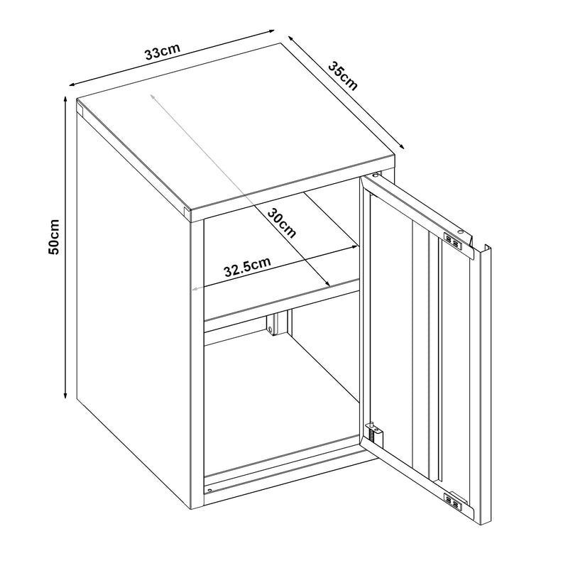 Schiță cotată Dulap metalic de perete Burlöv 50x33x35 cm [en.casa]