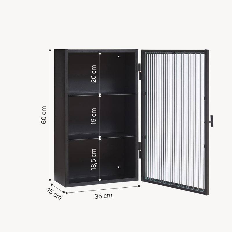 Schiță cotată Dulap de perete cu usa sticla canelata Zundert 60x35x15 cm [en.casa]
