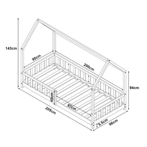 Pat casuta copii Hesel cu grilaj protectie 200x140cm lemn [en.casa]