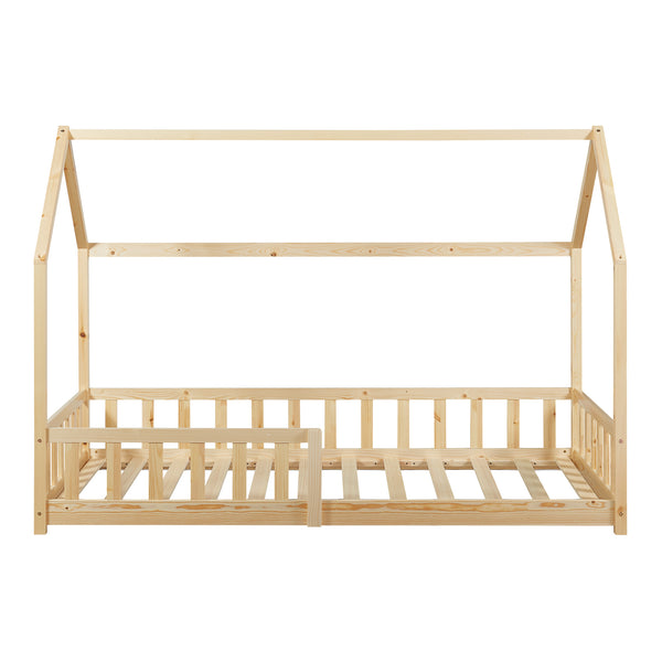 Pat casuta copii Hesel cu grilaj protectie 200x140cm lemn [en.casa]