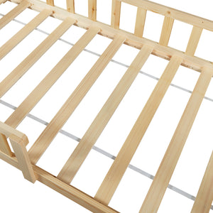 Pat casuta copii Hesel cu grilaj protectie 200x140cm lemn [en.casa]