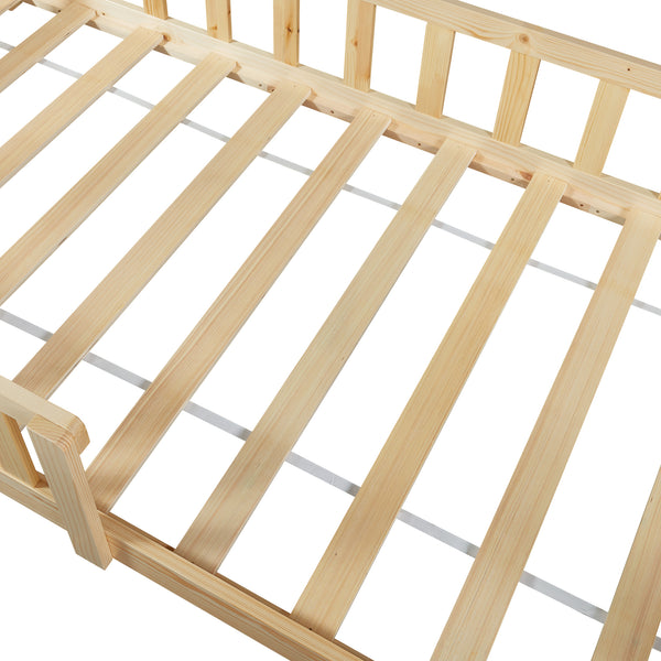 Pat casuta copii Hesel cu grilaj protectie 200x140cm lemn [en.casa]