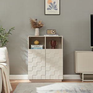 Comoda inalta living Bopibobro cu 2 usi decorative 3D [en.casa]