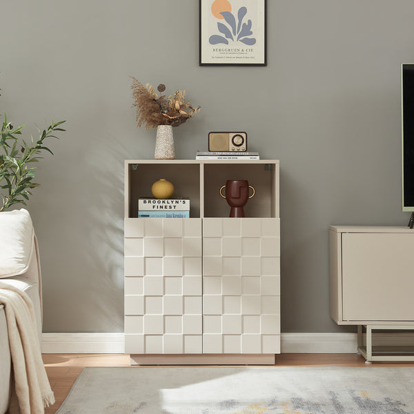 Comoda inalta living Bopibobro cu 2 usi decorative 3D [en.casa]