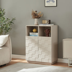 Comoda inalta living Bopibobro cu 2 usi decorative 3D [en.casa]