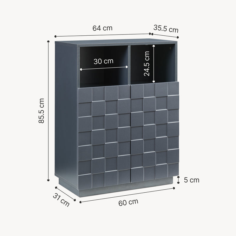 Schiță cotată Comoda inalta living Bopibobro cu 2 usi decorative 3D [en.casa]