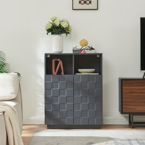 Comoda inalta living Bopibobro cu 2 usi decorative 3D [en.casa]