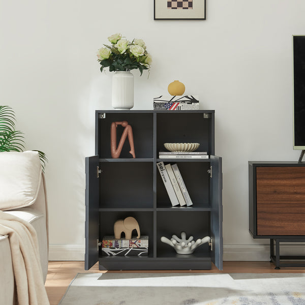 Comoda inalta living Bopibobro cu 2 usi decorative 3D [en.casa]