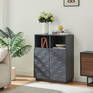 Comoda inalta living Bopibobro cu 2 usi decorative 3D [en.casa]