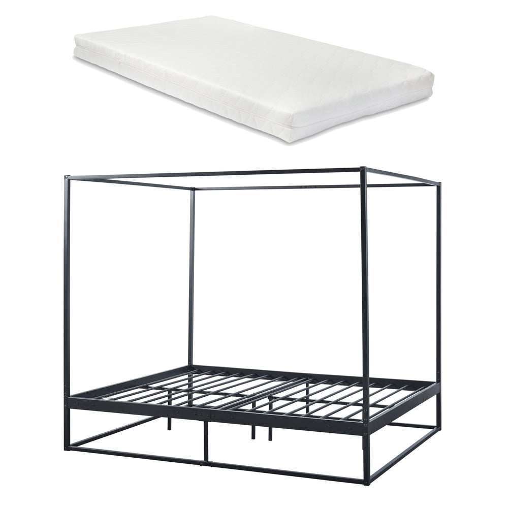 Himmelbett Kristianstad mit Matratze Schwarz in versch. Größen [en.casa] - premiumXL
