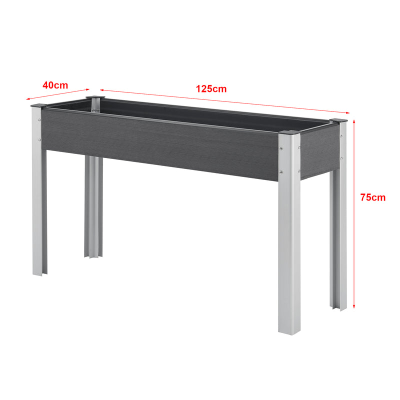 Schiță cotată Jardiniera inalta Beverwijk aluminiu/WPC gri inchis masuri diferite [en.casa]