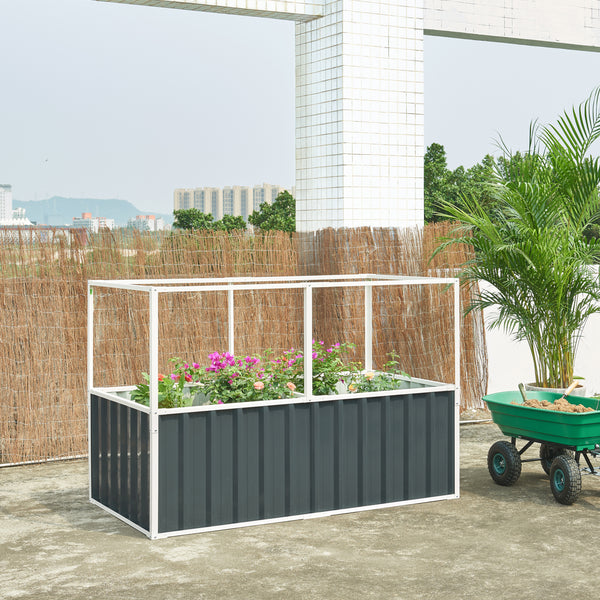 Jardiniera inalta cu capac plasa Alblasserdam otel antracit verde [en.casa]