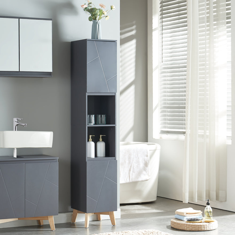 Hochschrank Overath 160x30x30cm Grau [en.casa] - premiumXL