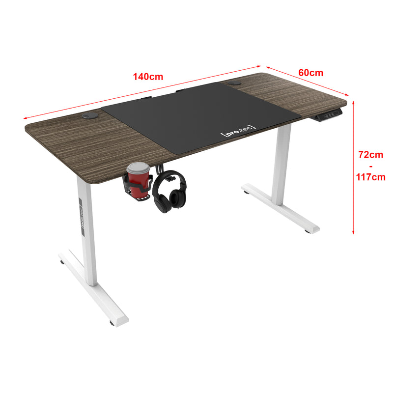 Schiță cotată Birou Hayward 140 x 60 x 72 x 117 cm cu inaltime reglabila culori diferite [pro.tec]