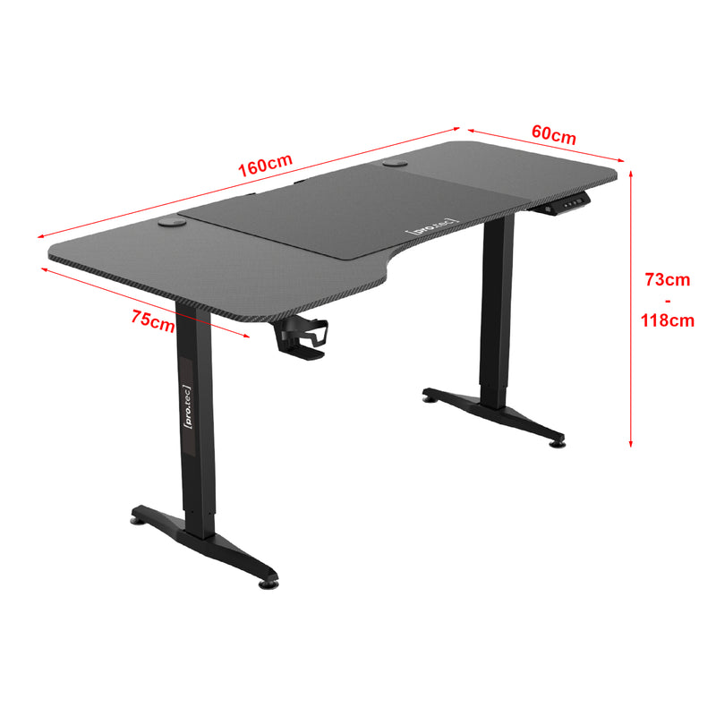 Schiță cotată Birou inaltime reglabila Oxnard 160x60x118 cm culori diferite [pro.tec]
