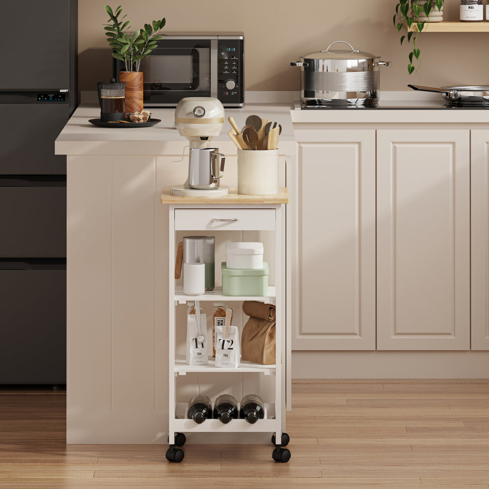 Carucior servire la masa cu roti sertar si 3 rafturi Biel 76x37x37 cm [en.casa]