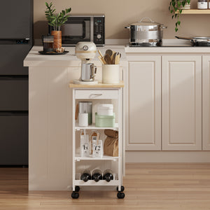 Carucior servire la masa cu roti sertar si 3 rafturi Biel 76x37x37 cm [en.casa]