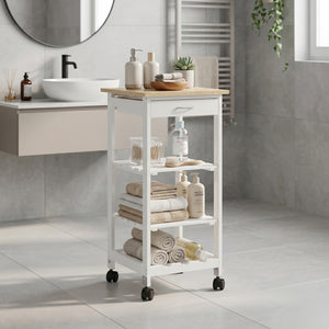 Carucior servire la masa cu roti sertar si 3 rafturi Biel 76x37x37 cm [en.casa]