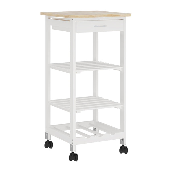 Carucior servire la masa cu roti sertar si 3 rafturi Biel 76x37x37 cm [en.casa]