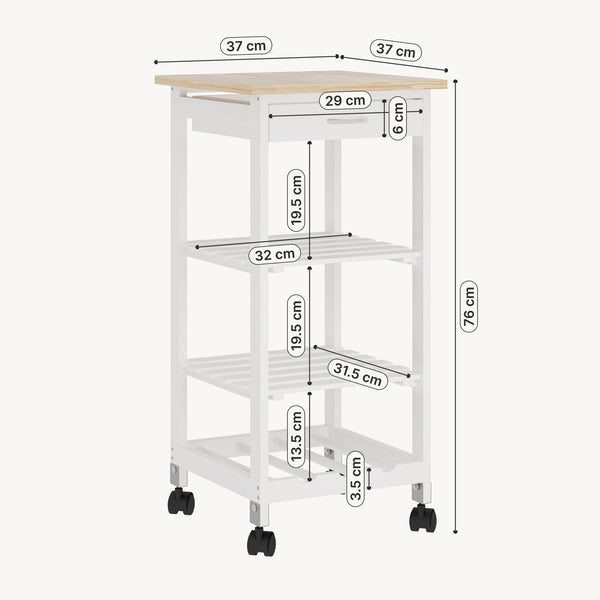 Carucior servire la masa cu roti sertar si 3 rafturi Biel 76x37x37 cm [en.casa]