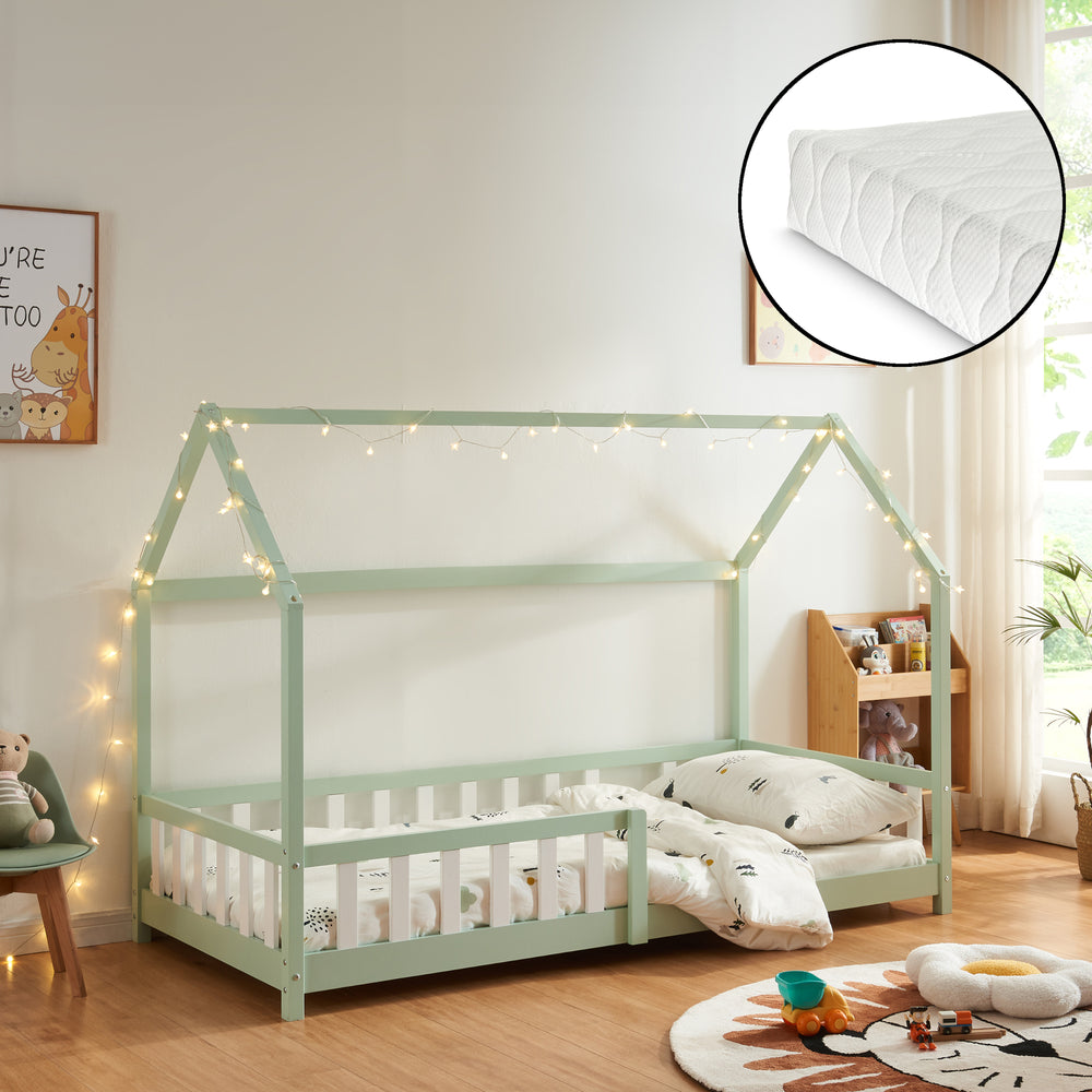 Hausbett Hesel mit Matratze und Rausfallschutz Weiß [en.casa] - premiumXL