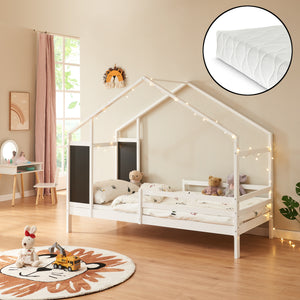 Pat casuta copii Lorenskog 200x90 cm cu saltea [en.casa]