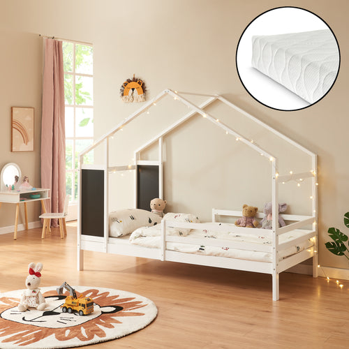 Pat casuta copii Lorenskog 200x90 cm cu saltea [en.casa]