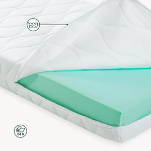 Pat casuta copii Rila stil Montessori cu grilaj protectie si saltea 90x200 cm [en.casa]