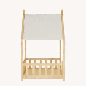 Pat casuta copii Rila in stil Montessori cu grilaj protectie caderi 90x200 cm [en.casa]