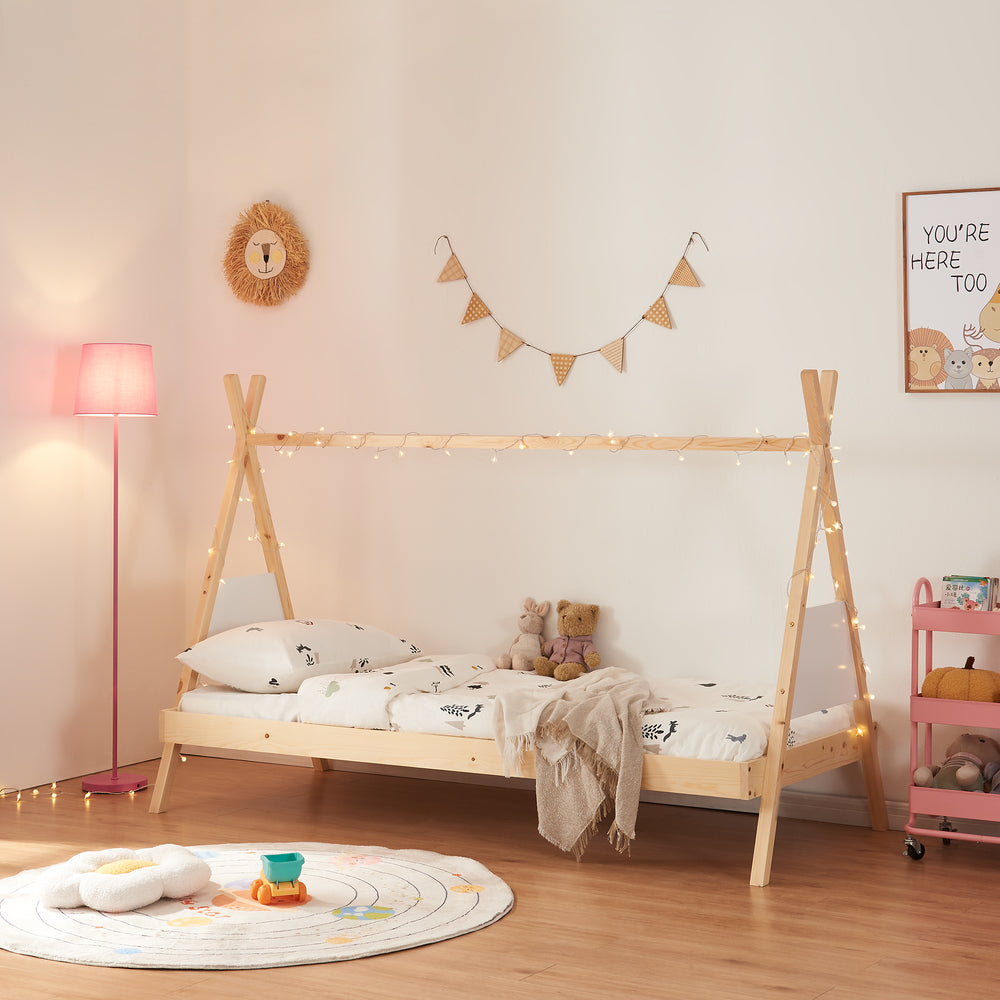 Tipi - Bett Siikajoki 90x200cm Kiefernholz Natur [en.casa] - premiumXL