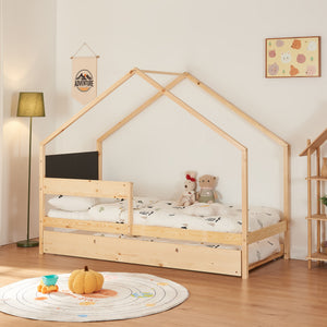 Hausbett Sodankylä 90x200cm mit Ausziehbett Kiefernholz Natur [en.casa] - premiumXL