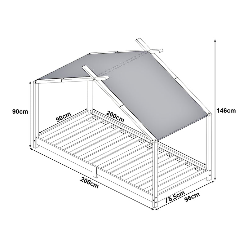 Schiță cotată Pat casuta copii cu saltea Brome 200x90cm [en.casa]