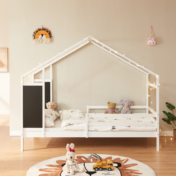 Pat casuta copii Lorenskog 200x90 cm cu saltea [en.casa]